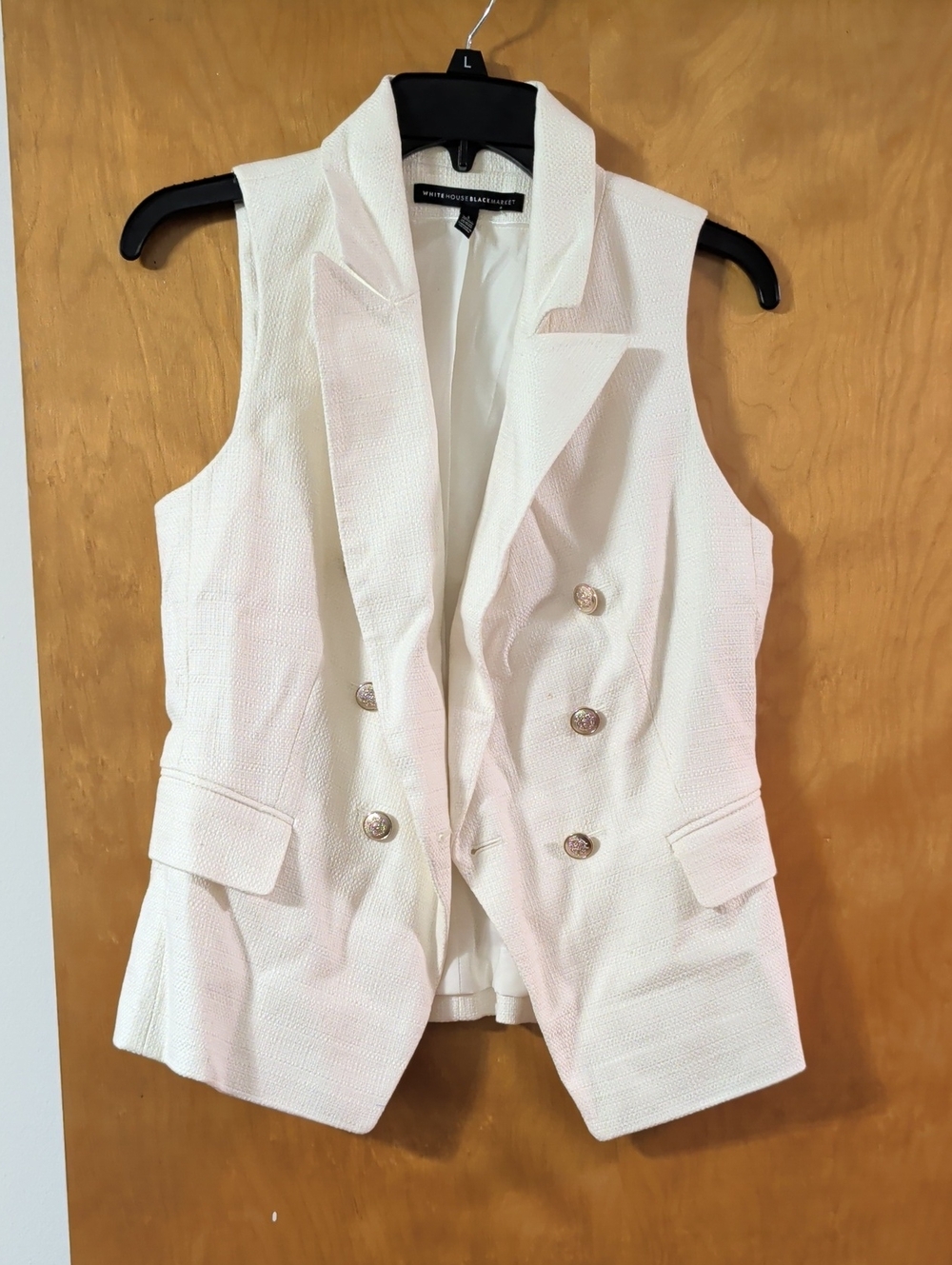 White House Black Market Ivory Double-Breasted Sleeveless Blazer Vest
